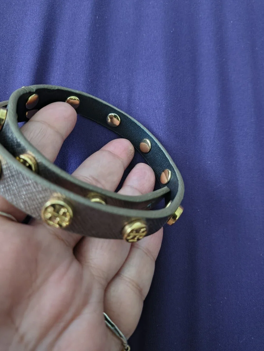 Tory Burch Leather Double Wrap Bracelet With Gold Plated Logo Studs